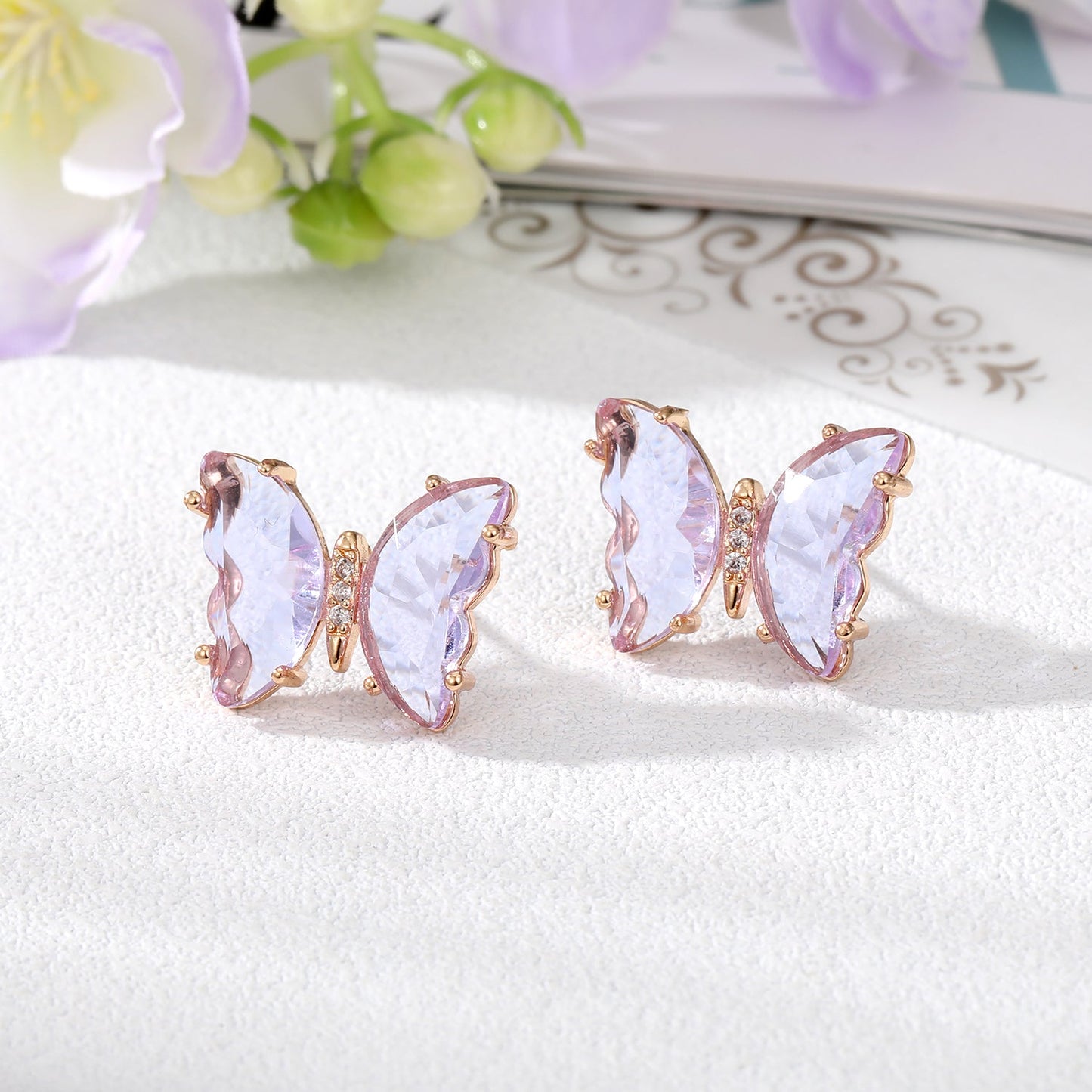 Women's Simple Style Butterfly Alloy Ear Studs Inlaid Crystal Crystal Earrings