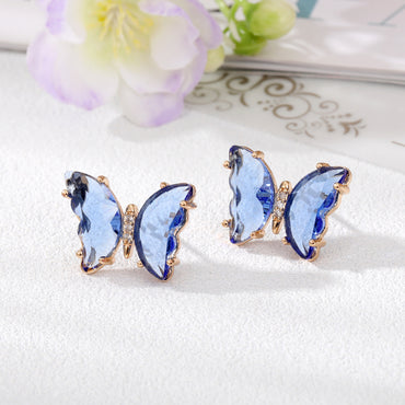 Women's Simple Style Butterfly Alloy Ear Studs Inlaid Crystal Crystal Earrings