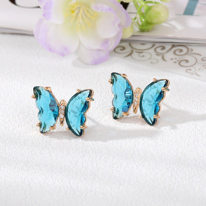 Women's Simple Style Butterfly Alloy Ear Studs Inlaid Crystal Crystal Earrings