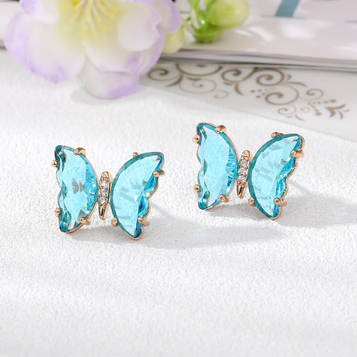 Women's Simple Style Butterfly Alloy Ear Studs Inlaid Crystal Crystal Earrings