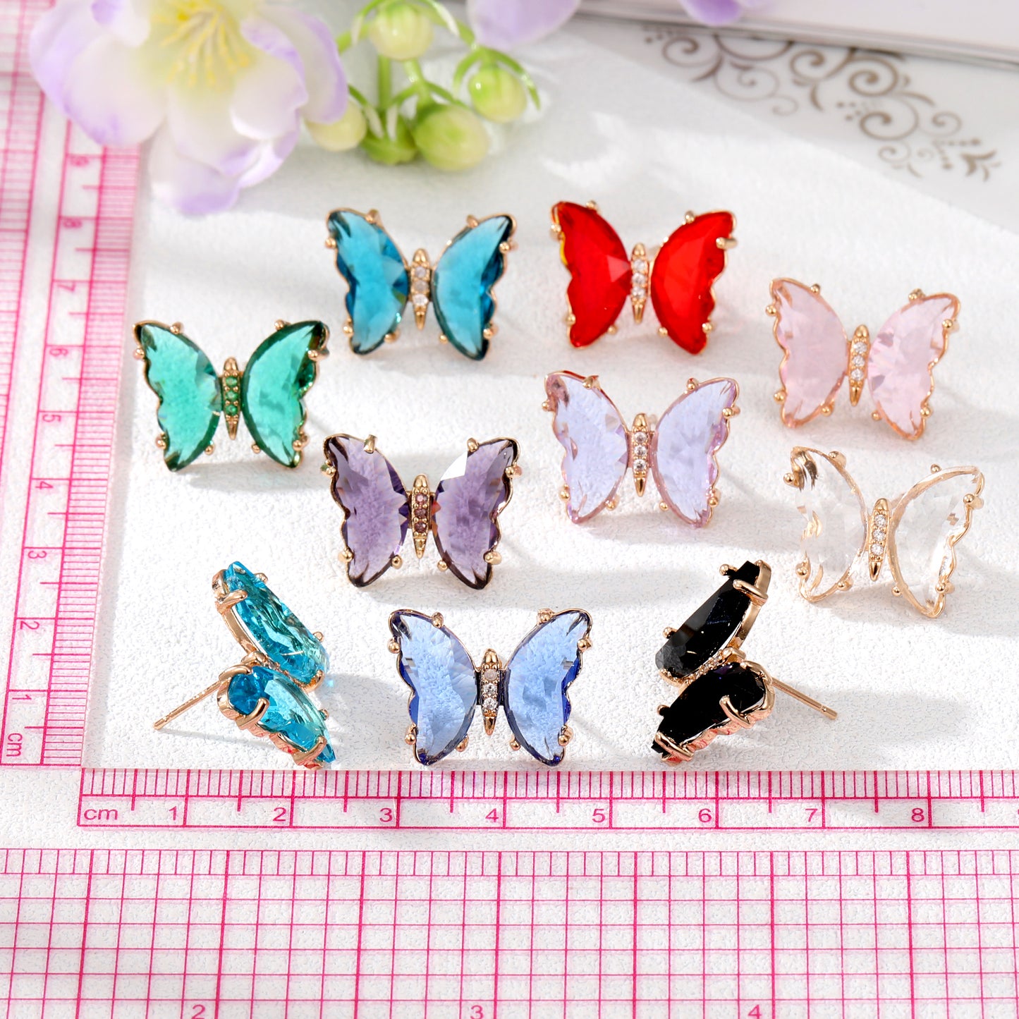 Women's Simple Style Butterfly Alloy Ear Studs Inlaid Crystal Crystal Earrings