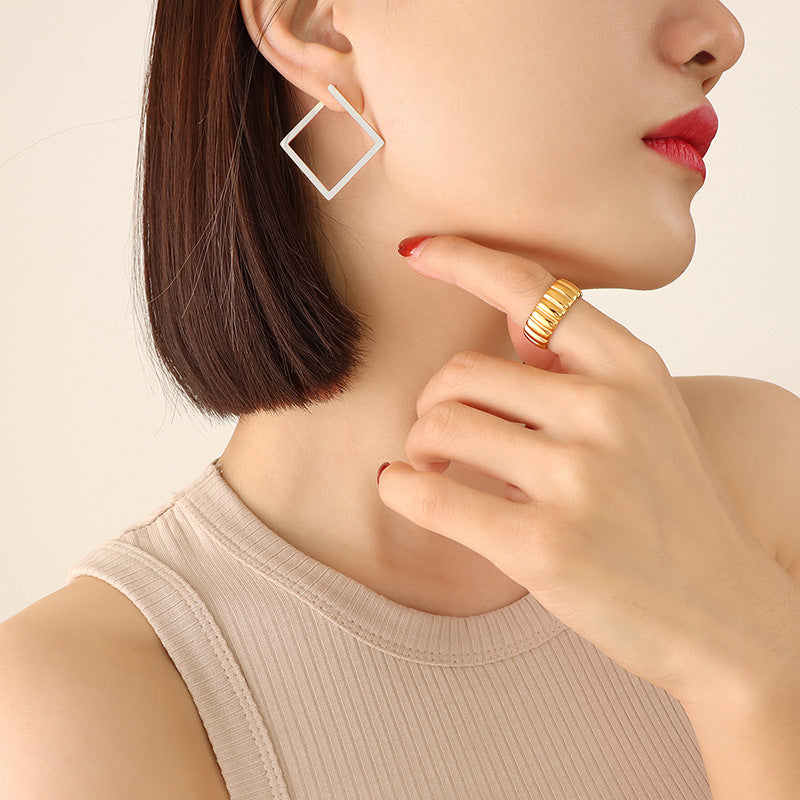 Fashion Simple Geometric Titanium Steel Three-layer Earrings Wholesale