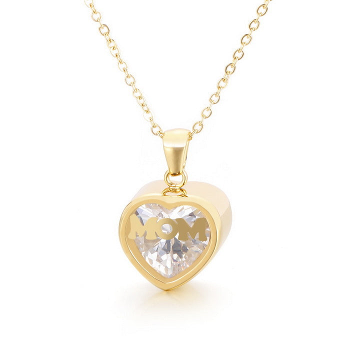 New European And American Fashion Stainless Steel 12 Birthday Stone Heart-shaped Necklace