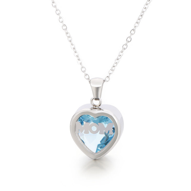 New European And American Fashion Stainless Steel 12 Birthday Stone Heart-shaped Necklace