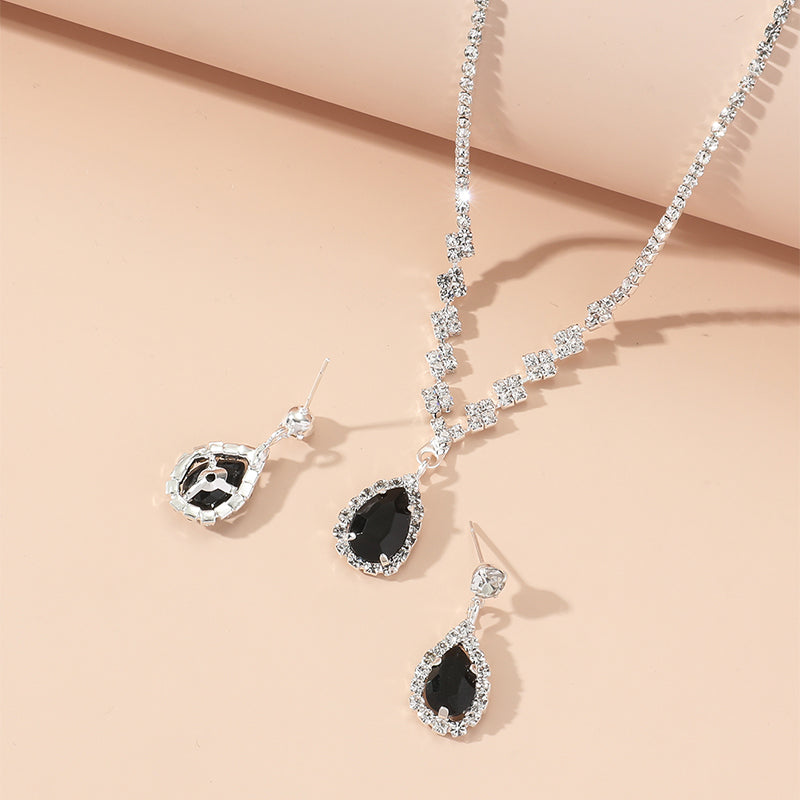 Fashion Water Droplets Alloy Diamond Rhinestones Women's Ear Studs Necklace
