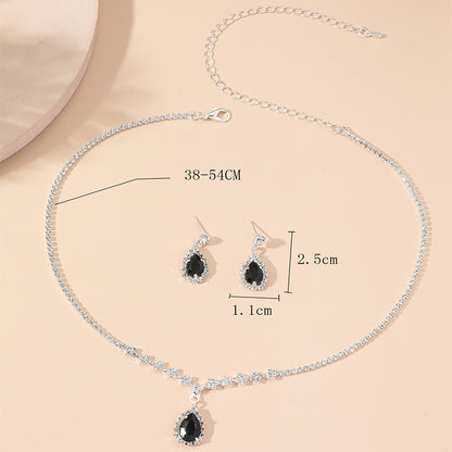 Fashion Water Droplets Alloy Diamond Rhinestones Women's Ear Studs Necklace