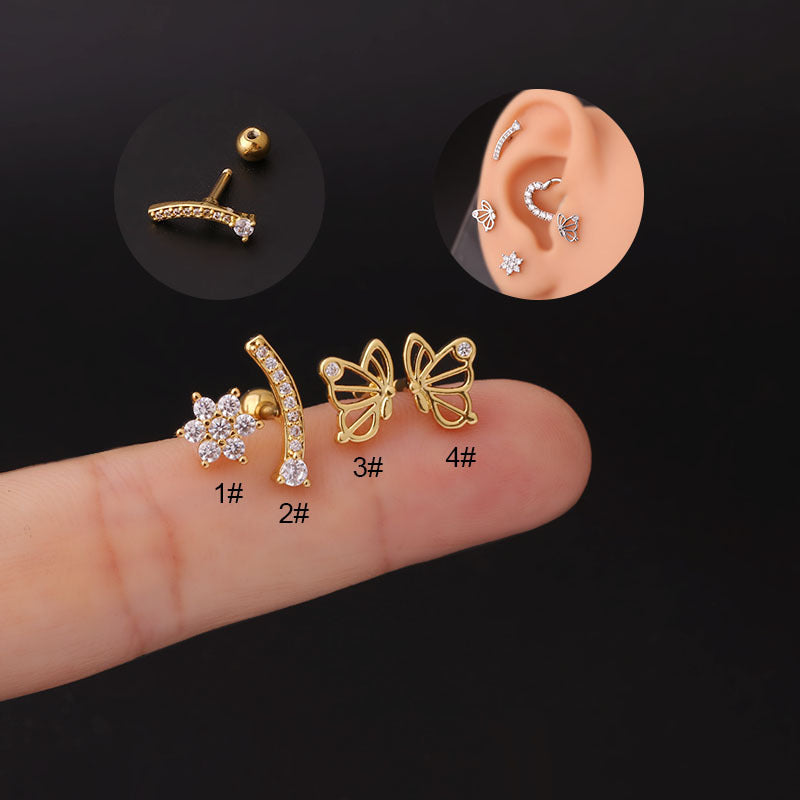 Women's Fashion Flowers Butterfly Metal Ear Studs Plating Inlay Zircon