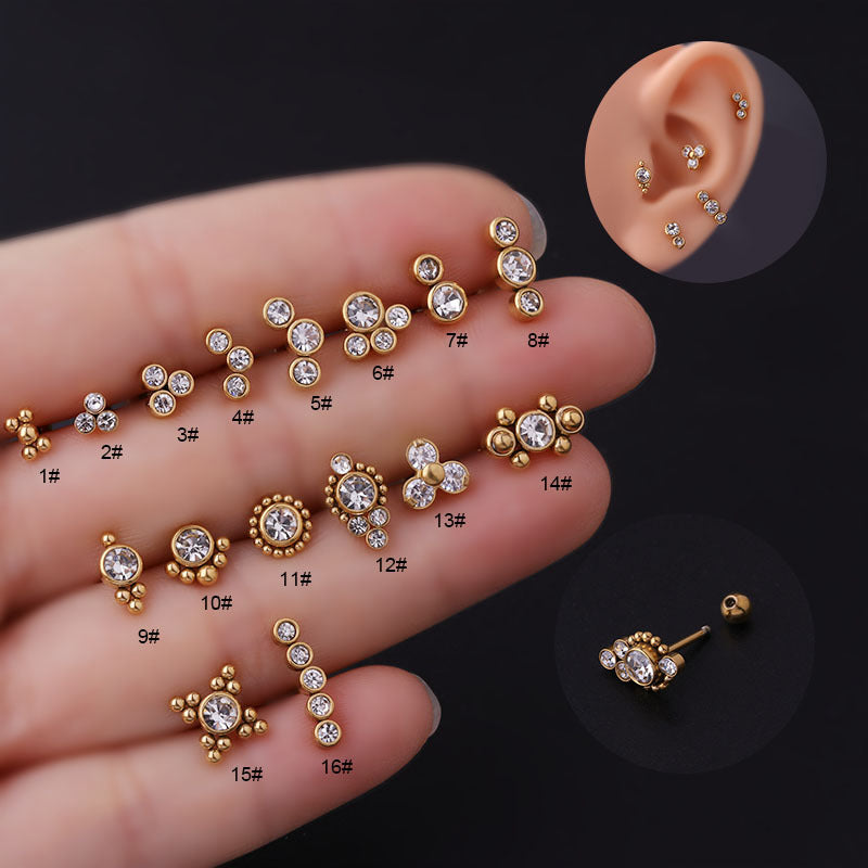 Ear Cartilage Rings & Studs Fashion Round 316 Stainless Steel  Plating Inlay Zircon