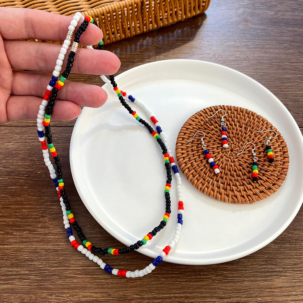 Bohemian Colorful Beaded Beaded Handmade Earrings Necklace Jewelry Set