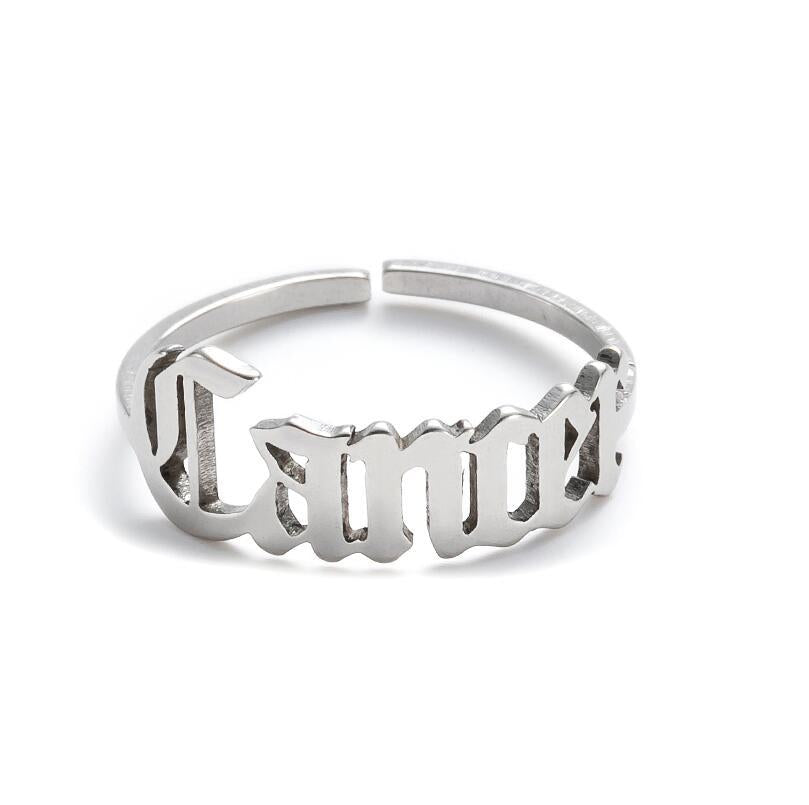 1 Piece Retro Letter Stainless Steel Plating Open Ring