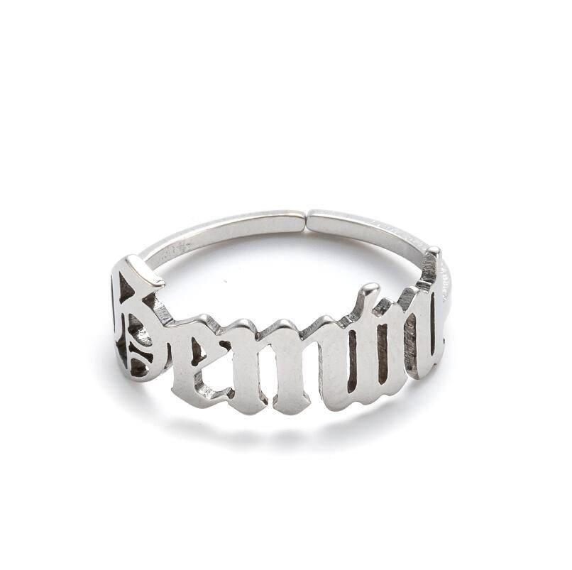 1 Piece Retro Letter Stainless Steel Plating Open Ring