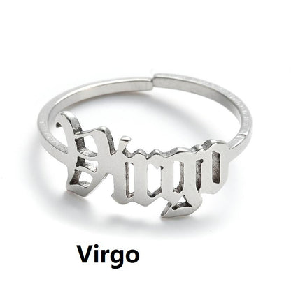 1 Piece Retro Letter Stainless Steel Plating Open Ring