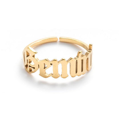 1 Piece Retro Letter Stainless Steel Plating Open Ring