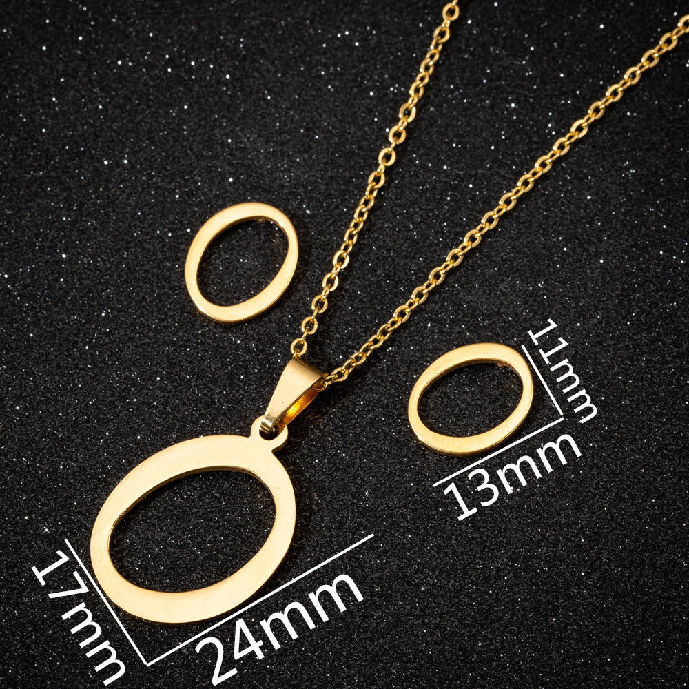 Women's Fashion Simple Style Letter Stainless Steel Pendant Necklace Ear Studs Plating Jewelry Sets