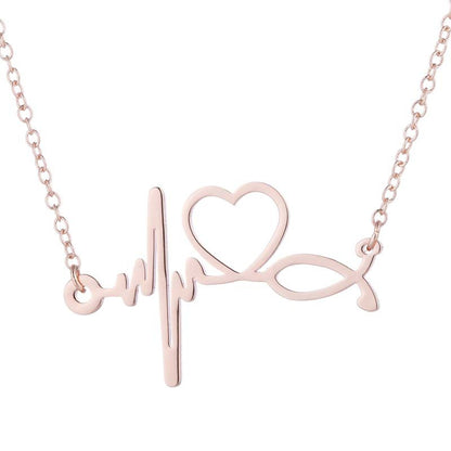 1 Piece Fashion Electrocardiogram Heart Shape Stainless Steel Plating Necklace