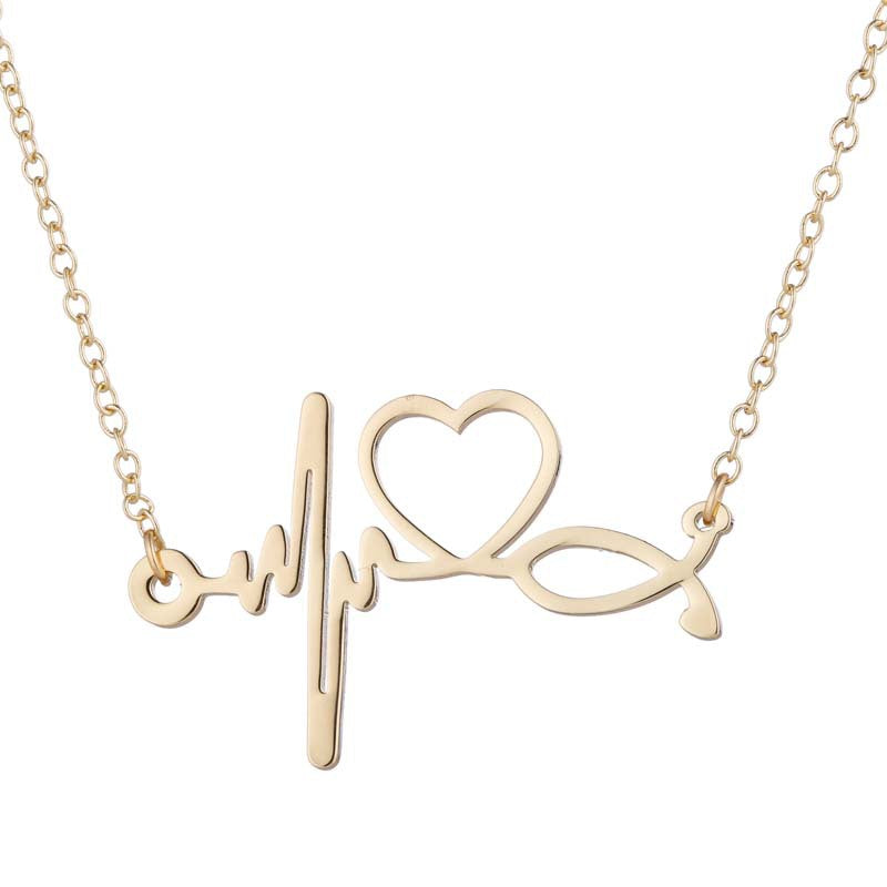 1 Piece Fashion Electrocardiogram Heart Shape Stainless Steel Plating Necklace