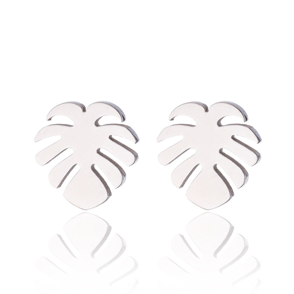 1 Pair Simple Style Leaf Titanium Steel Plating Earrings