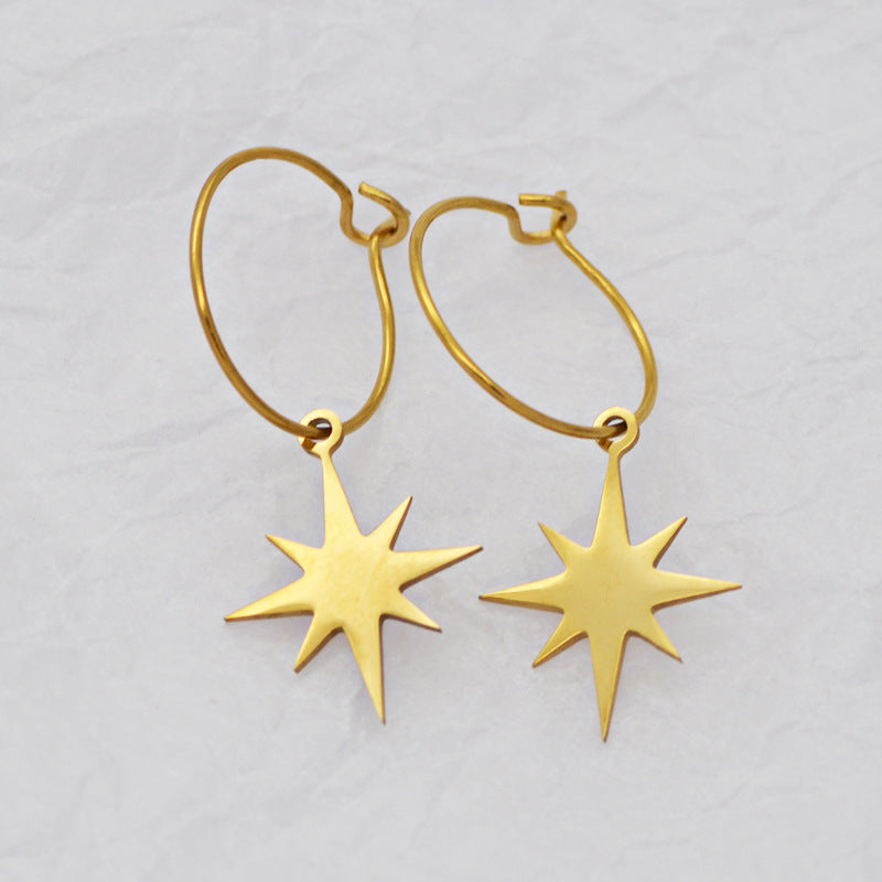 Women's Fashion Simple Style Cross Star Moon Titanium Steel Earrings Plating Stainless Steel Earrings