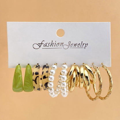 Europe And America Cross Border 5-piece Earrings Vintage Alloy Butterfly Snake Stud Earrings Creative Simple Acrylic Earrings Set