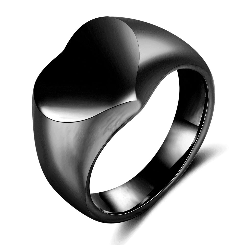 New Style Glossy Heart Shape Titanium Steel Men's Ring