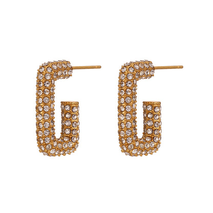 Fashion Geometric Plating Metal Stainless Steel Zircon Gold Plated Earrings