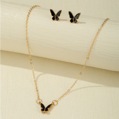 Women's Fashion Butterfly Arylic Alloy Earrings Necklace Splicing No Inlaid Jewelry Sets