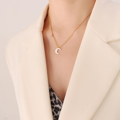 Women's Fashion Geometric Moon Titanium Steel Necklace Plating Zircon Stainless Steel Necklaces