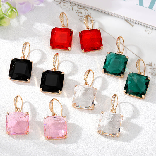 Women's Fashion Square Alloy Earrings Inlay Artificial Crystal Earrings