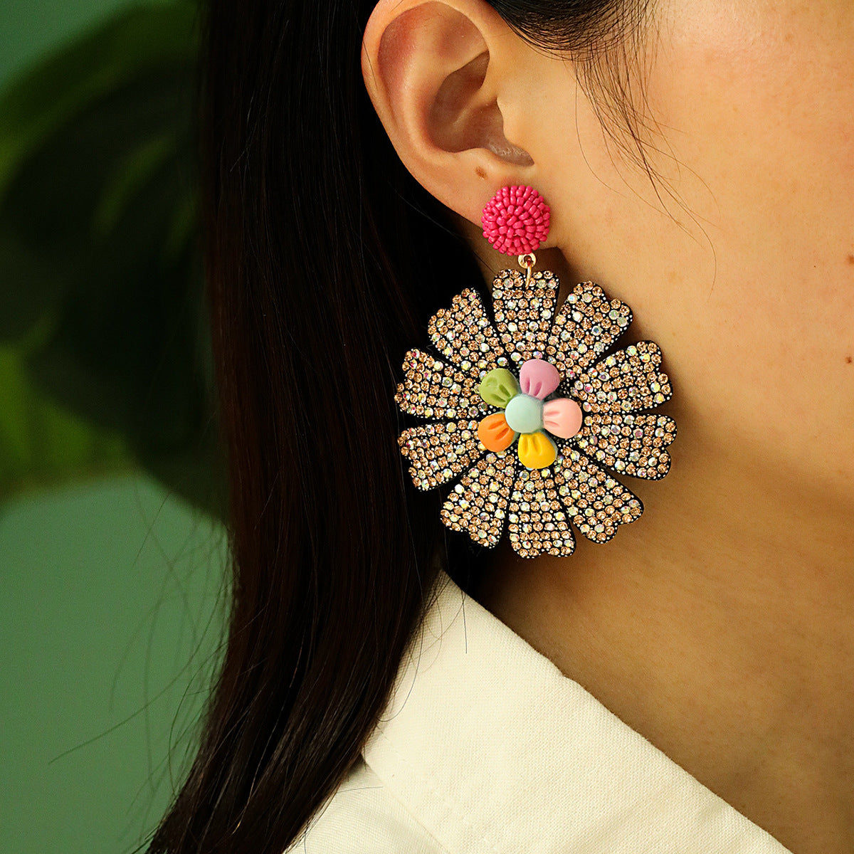 Fashion New Style Crystal Flowers Rhinestone Pendant Earrings