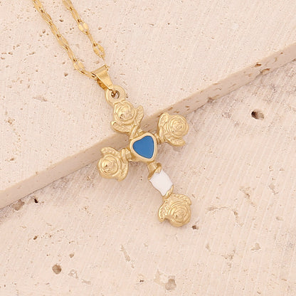 Fashion Cross Heart Shape Flower Stainless Steel Pendant Necklace Dripping Oil No Inlaid Stainless Steel Necklaces