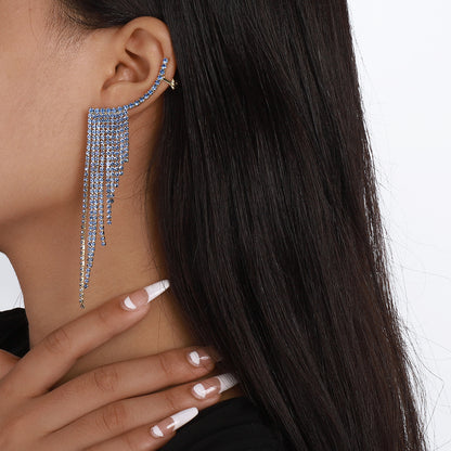 Simple Tassel Rhinestone Ear Needles Geometric New Long Earrings