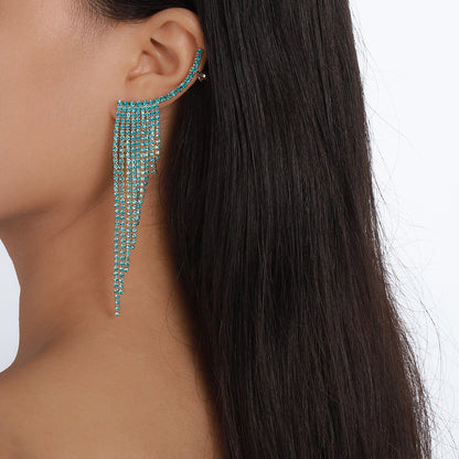 Simple Tassel Rhinestone Ear Needles Geometric New Long Earrings