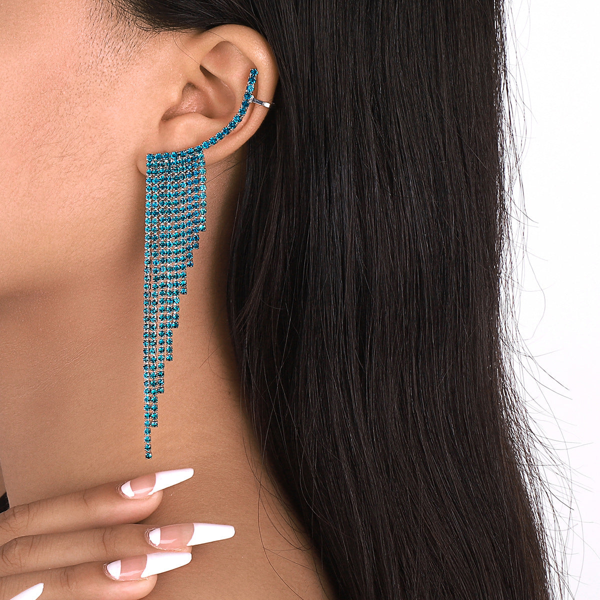 Simple Tassel Rhinestone Ear Needles Geometric New Long Earrings