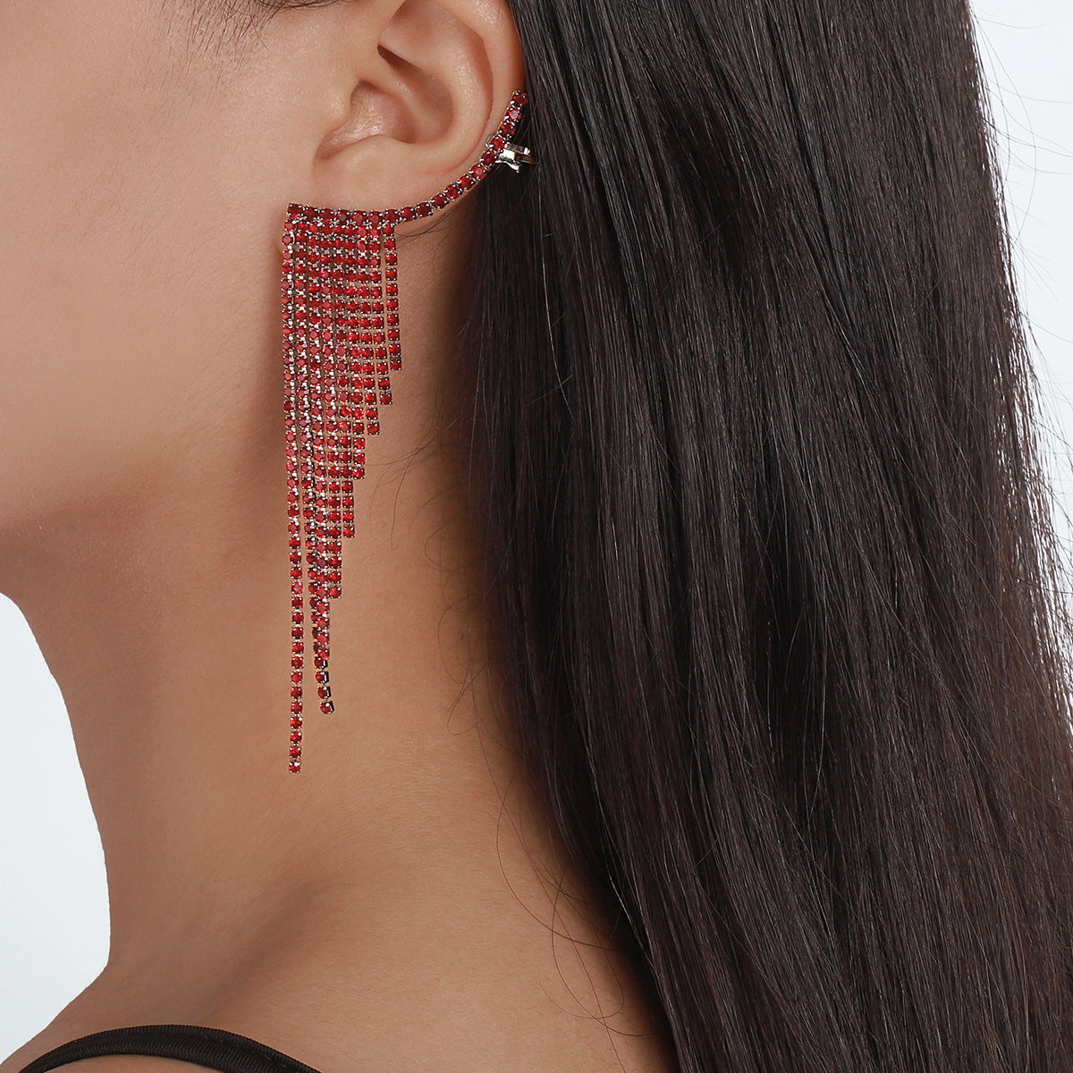 Simple Tassel Rhinestone Ear Needles Geometric New Long Earrings