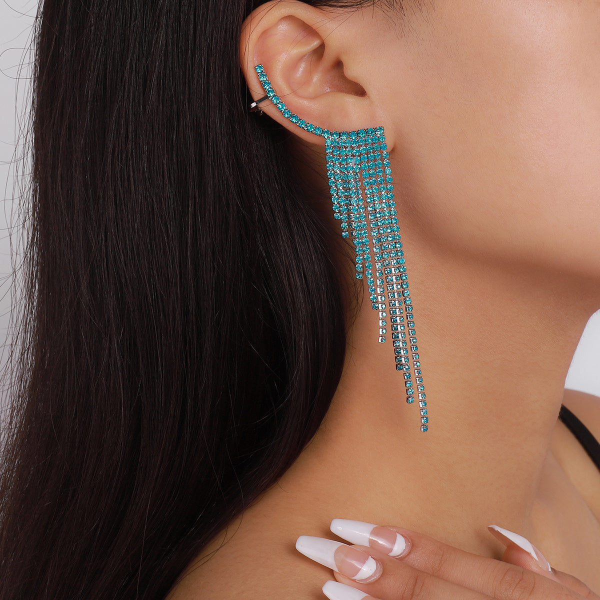 Simple Tassel Rhinestone Ear Needles Geometric New Long Earrings