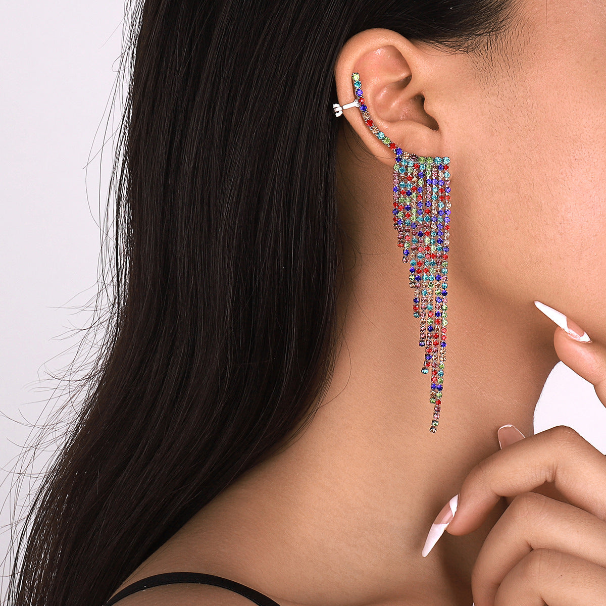 Simple Tassel Rhinestone Ear Needles Geometric New Long Earrings