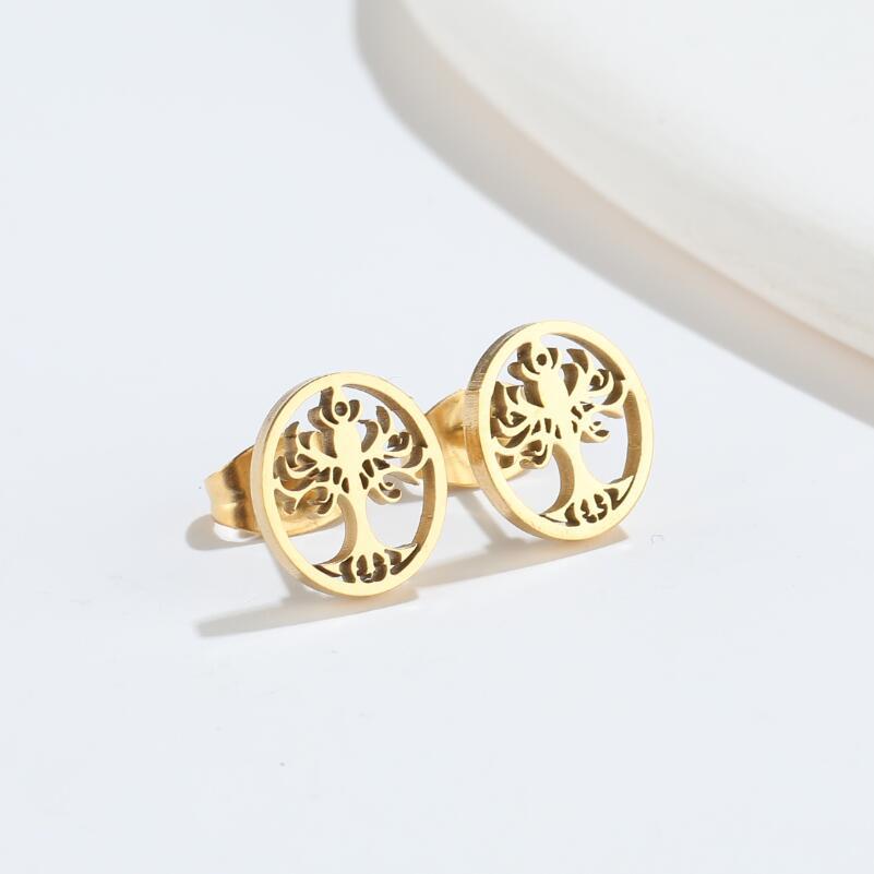 Simple Style Lucky Tree Titanium Steel Ear Studs Plating No Inlaid Stainless Steel Earrings