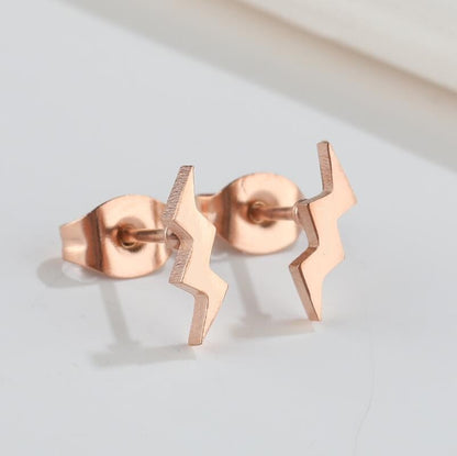 1 Pair Fashion Heart Shape Key Lightning Titanium Steel Plating Ear Studs