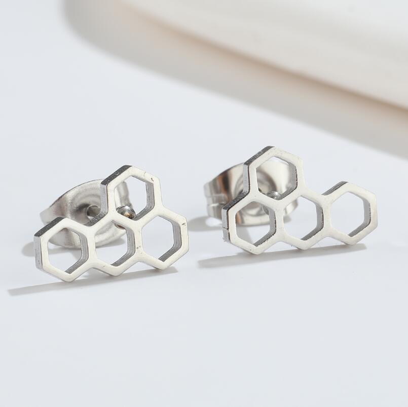 Fashion Honeycomb Titanium Steel Ear Studs Plating No Inlaid Stainless Steel Earrings