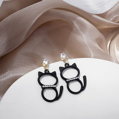 Fashion Cat Alloy Plating Rhinestone Earrings