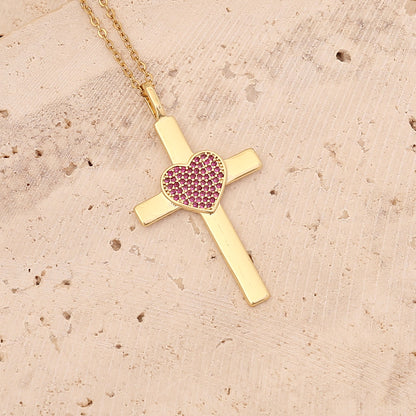 Fashion Cross Copper Necklace Inlaid Zircon Zircon Stainless Steel Necklaces