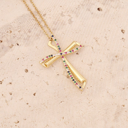 Fashion Cross Copper Necklace Inlaid Zircon Zircon Stainless Steel Necklaces