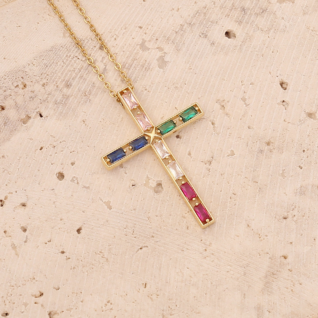 Fashion Cross Copper Necklace Inlaid Zircon Zircon Stainless Steel Necklaces