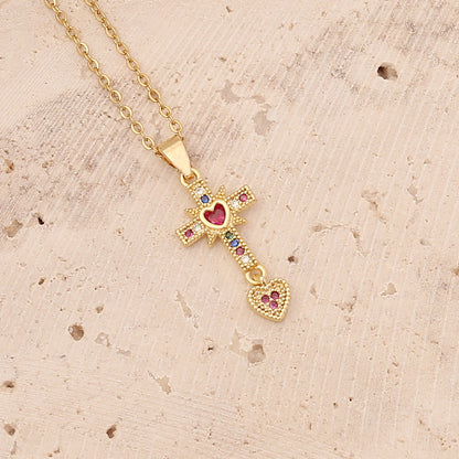 Fashion Cross Copper Necklace Inlaid Zircon Zircon Stainless Steel Necklaces