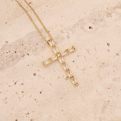 Fashion Cross Copper Necklace Inlaid Zircon Zircon Stainless Steel Necklaces