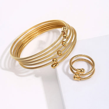 Wholesale Fashion Spiral Stripe Steel Plating Rings Bracelets