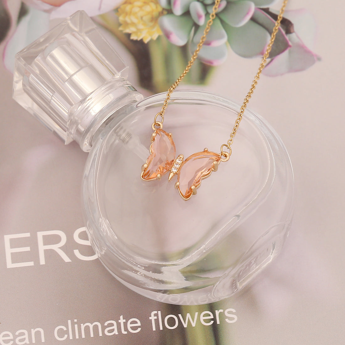 Sweet Butterfly Stainless Steel Necklace Plating Glass Stainless Steel Necklaces