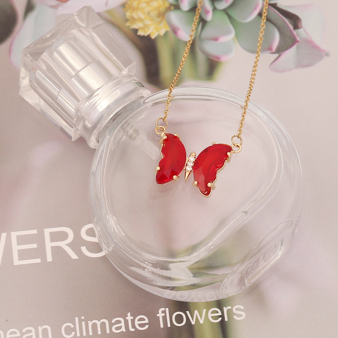 Sweet Butterfly Stainless Steel Necklace Plating Glass Stainless Steel Necklaces