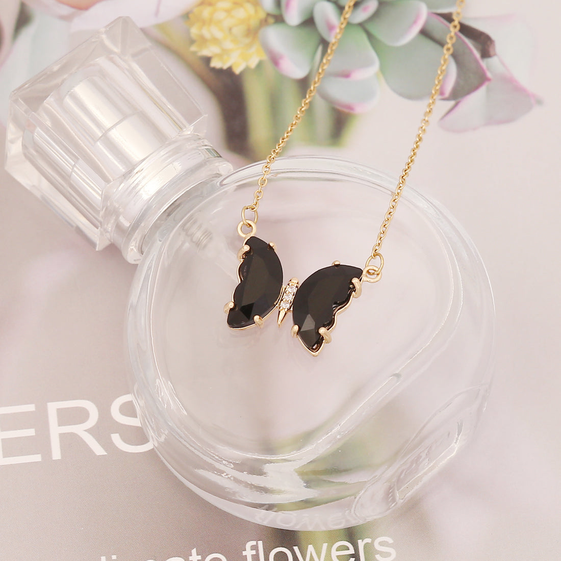 Sweet Butterfly Stainless Steel Necklace Plating Glass Stainless Steel Necklaces