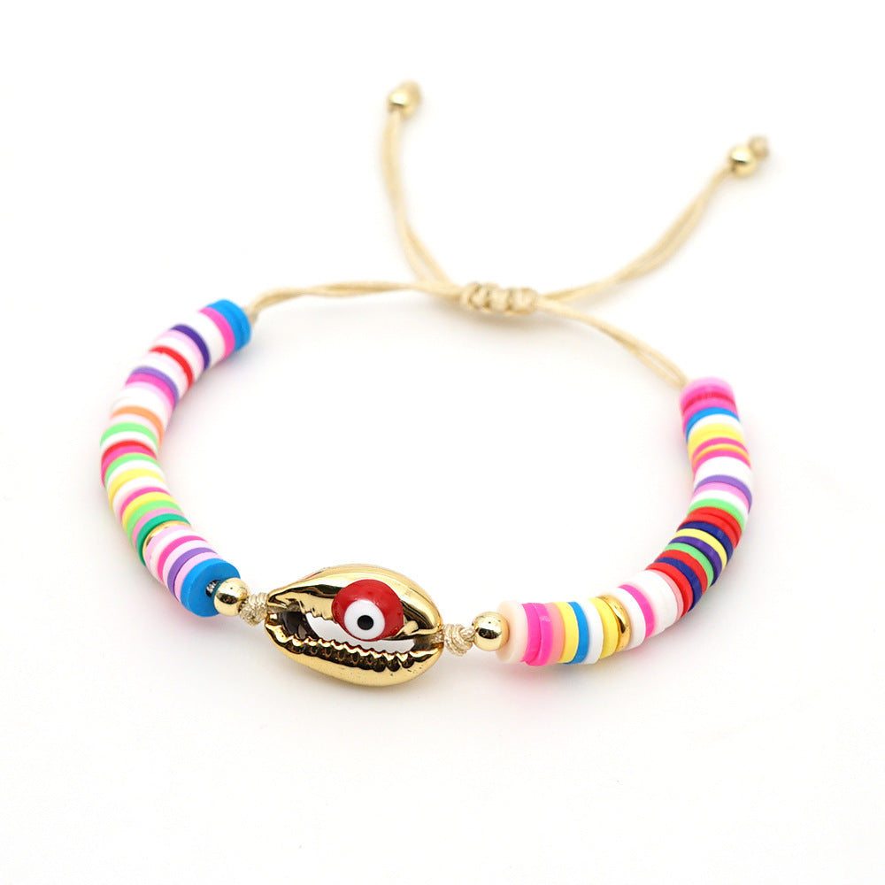 Bracelet Female Simple Bohemian Beach Wind Natural Shell Oil Drop Evil Eye Hand-woven Ceramic Mud Piece Friendship Rope